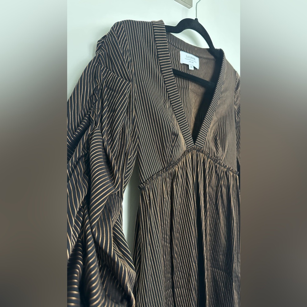 LA LIGNE V-Neck Striped Midi Dress